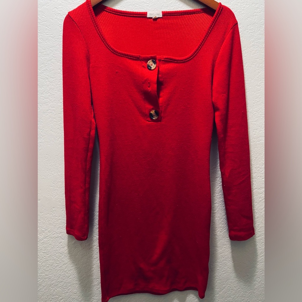 Fashion Nova Red Long Sleeve Dress; Good condition; Worn Only Once;